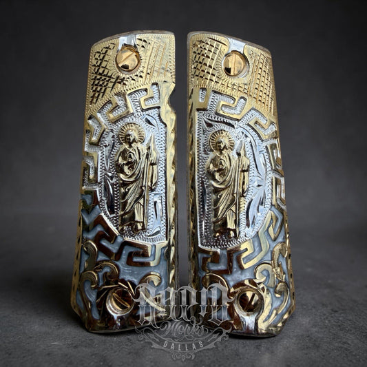 1911 45 38 Super Full Size San Judas Gold Gun Pistol Grip Cachas & 24K Screws