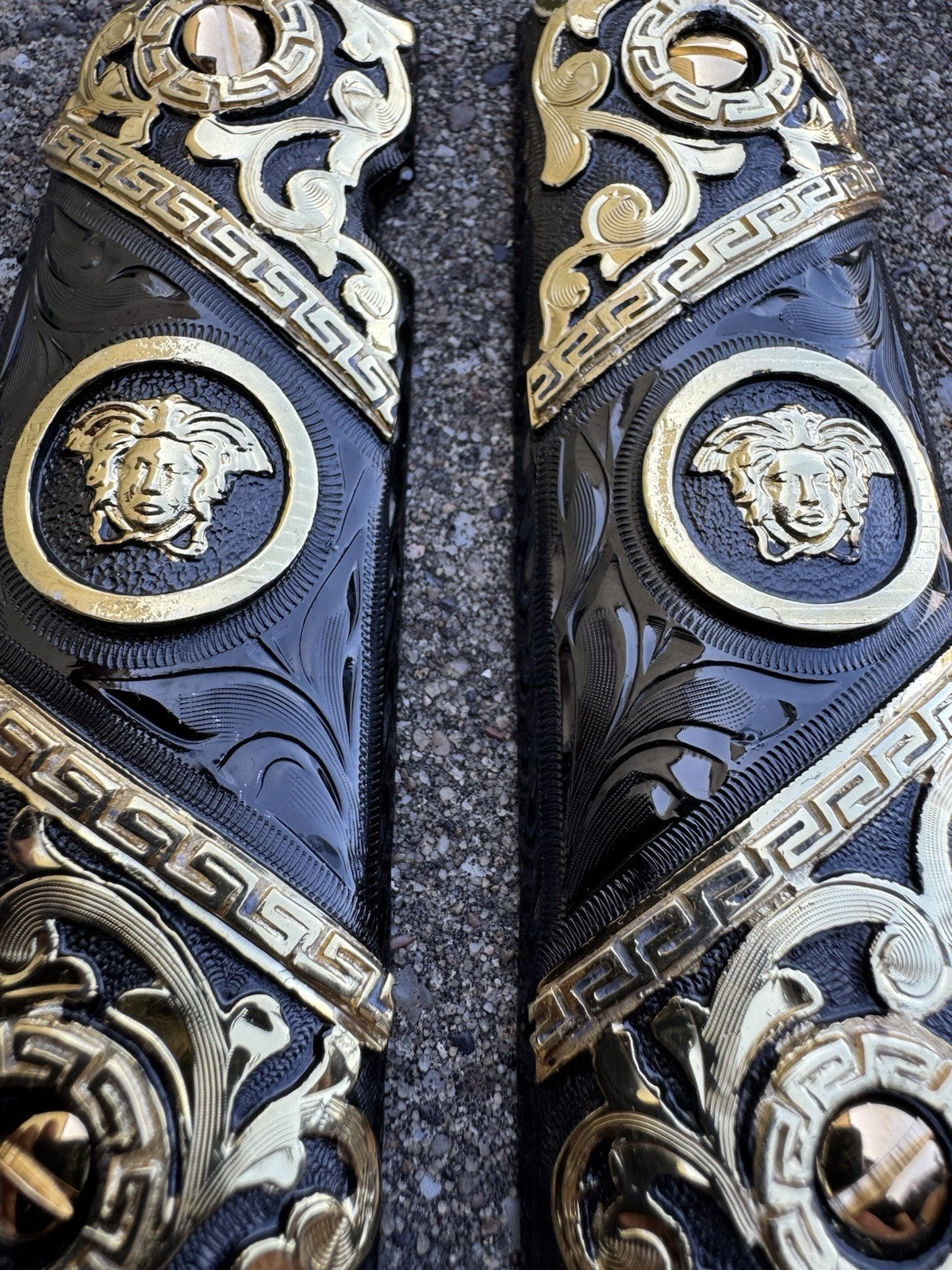 1911 45 38 Super Full Size Versace Gold Gun Pistol Grip Cachas & 24K Screws