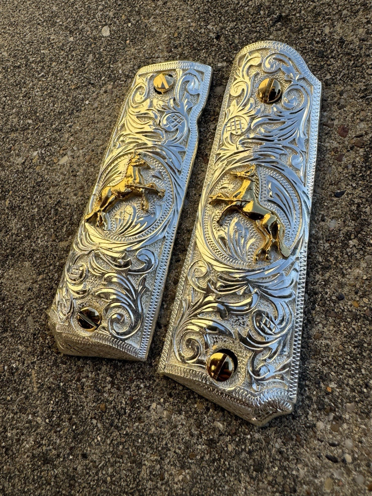 1911 45 38 Super Full Size Horse Gold Gun Pistol Grip Cachas & 24K Screws