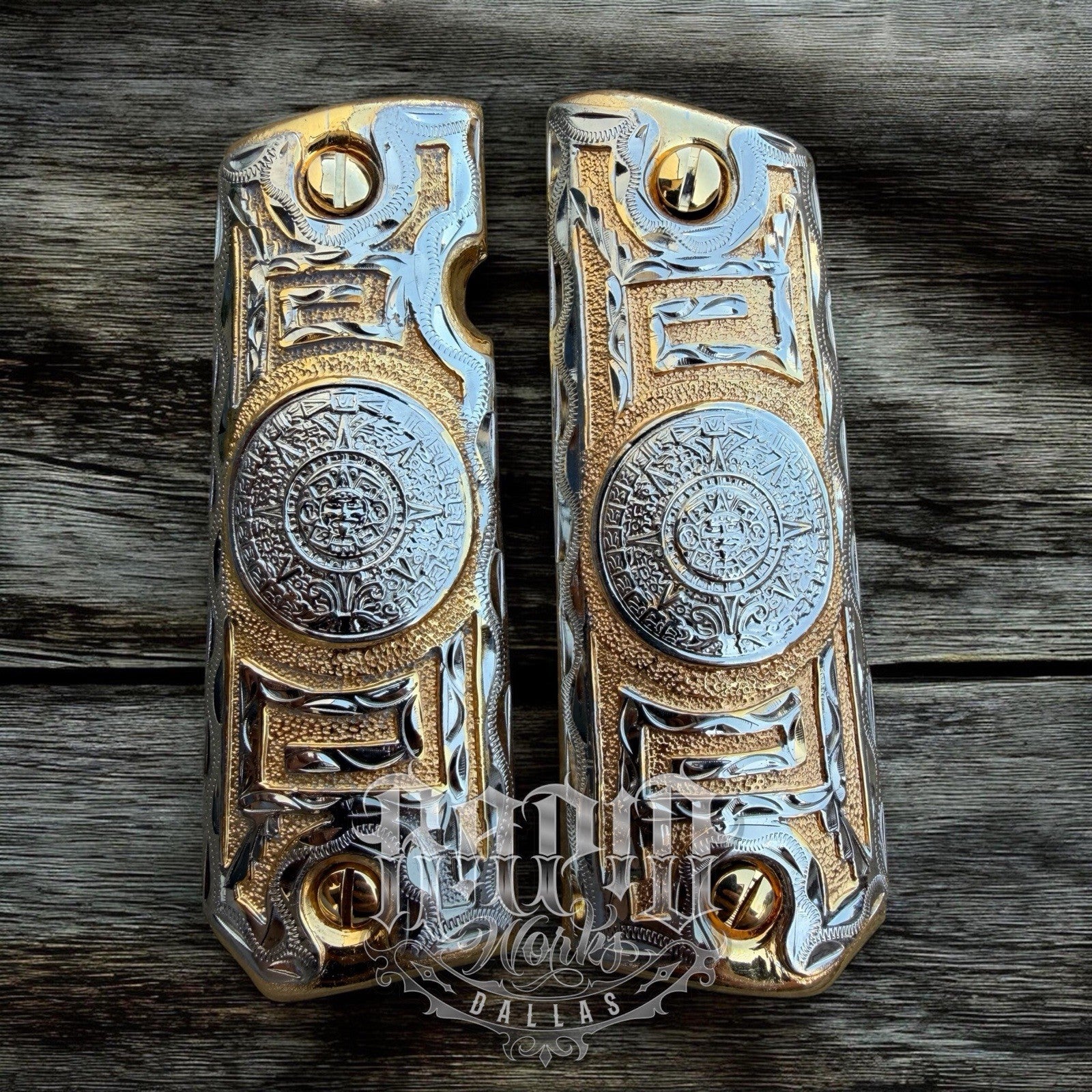 1911 45 38 Super Full Size Azteca Gold Gun Pistol Grip Cachas & 24K Screws