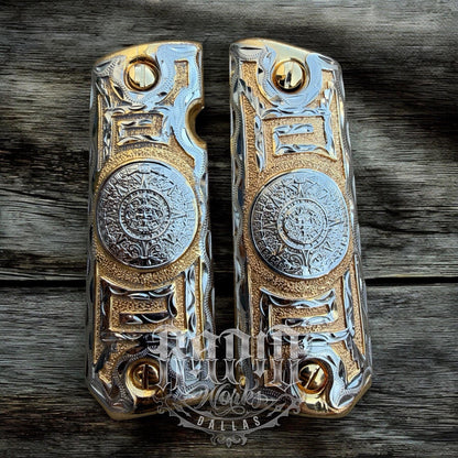 1911 45 38 Super Full Size Azteca Gold Gun Pistol Grip Cachas & 24K Screws