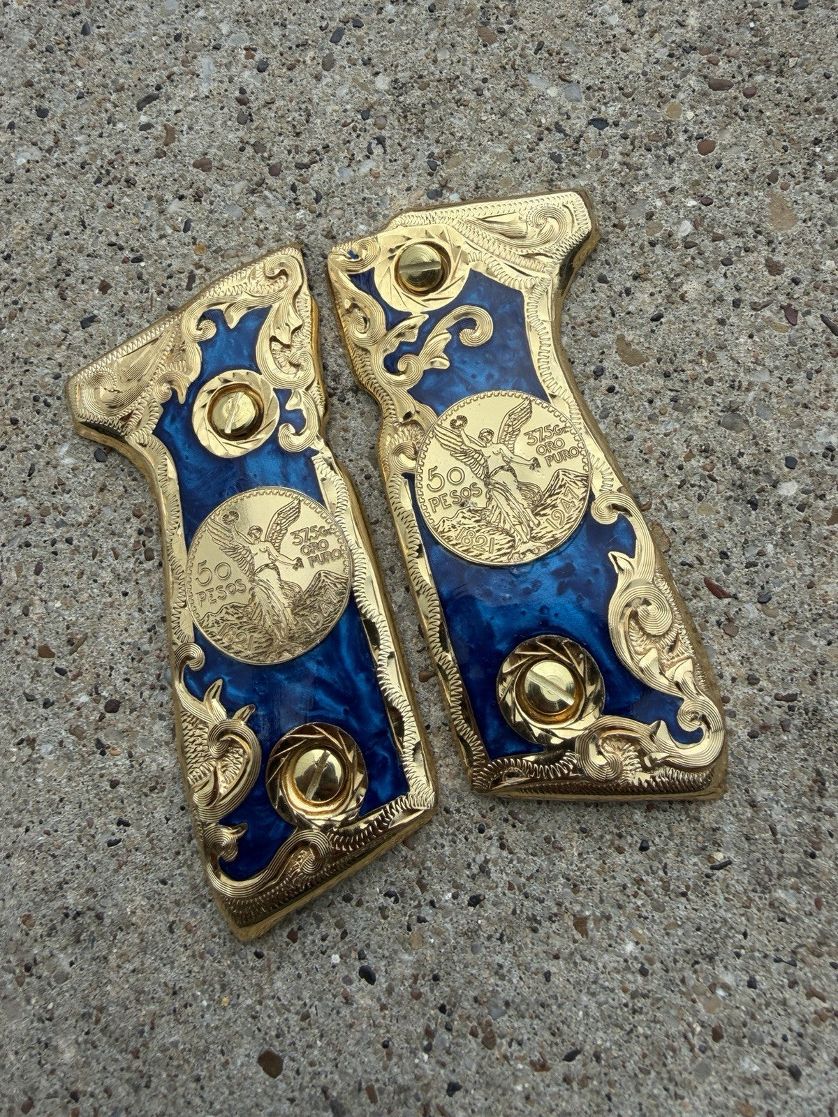 Beretta 92FS Cachas Centenario Gold Plated Pistol Custom Grips & Gold Screws