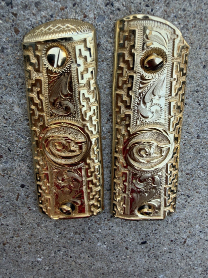 1911 45 38 Super Full Size Colt Gold Gun Pistol Grip Cachas & 24K Screws