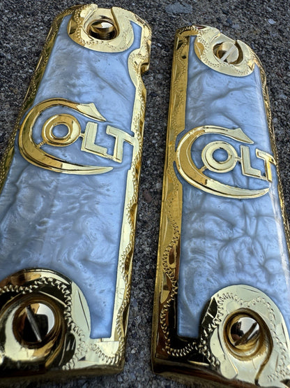 1911 45 38 Super Colt Full Size Gold Gun Pistol Grip Cachas & 24K Screws