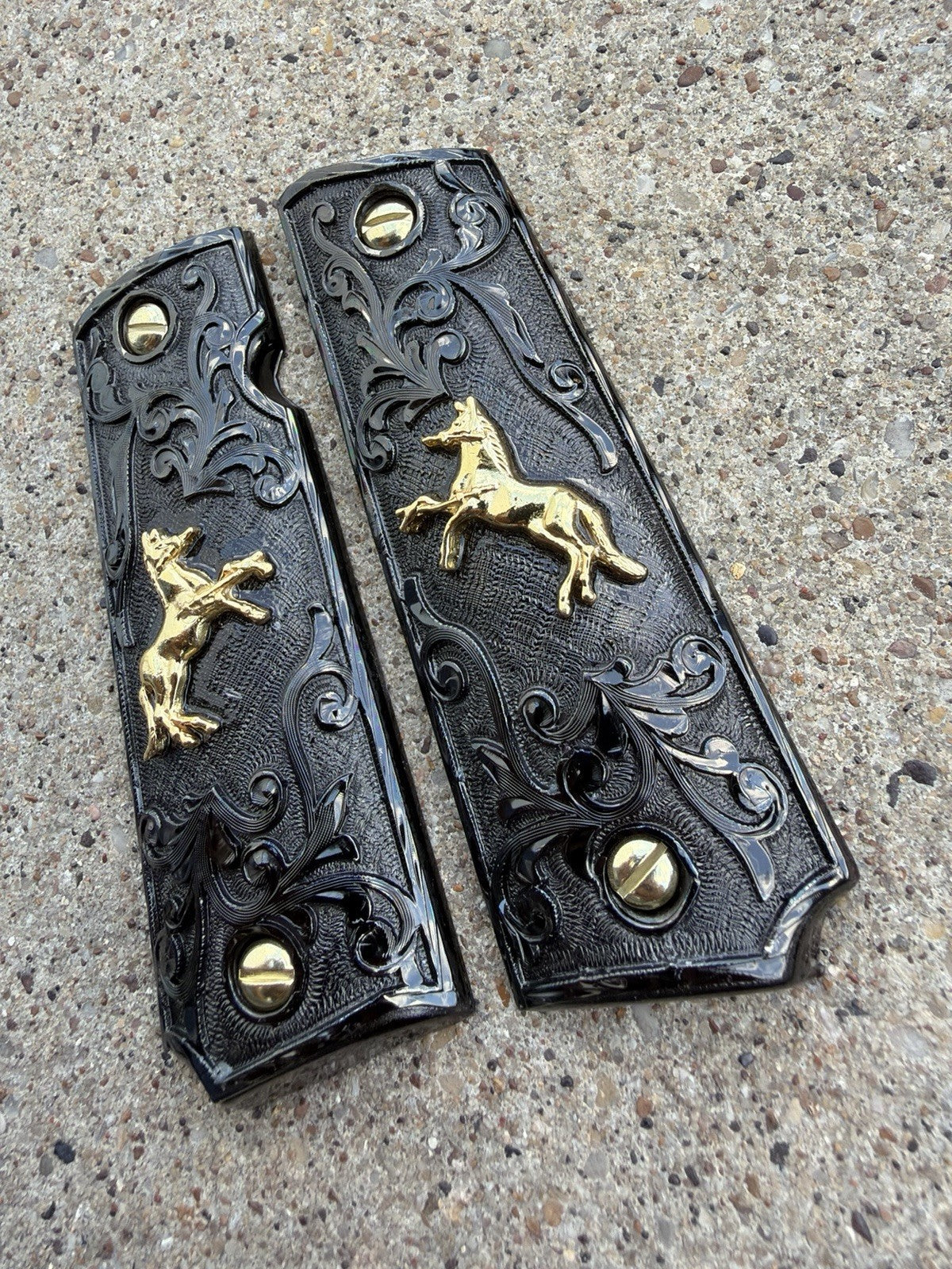 1911 45 38 Super Full Size Horse Gold Gun Pistol Grip Cachas & 24K Screws
