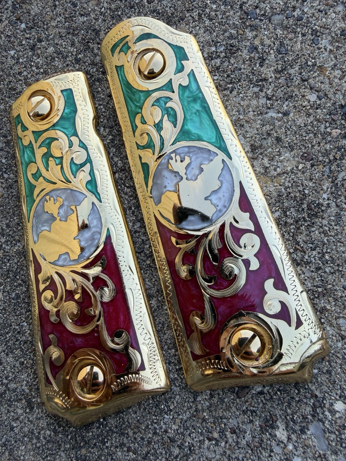 1911 45 38 Super Full Size Jalisco Gold Gun Pistol Grip Cachas & 24K Screws