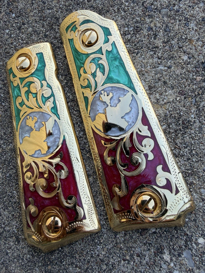 1911 45 38 Super Full Size Jalisco Gold Gun Pistol Grip Cachas & 24K Screws