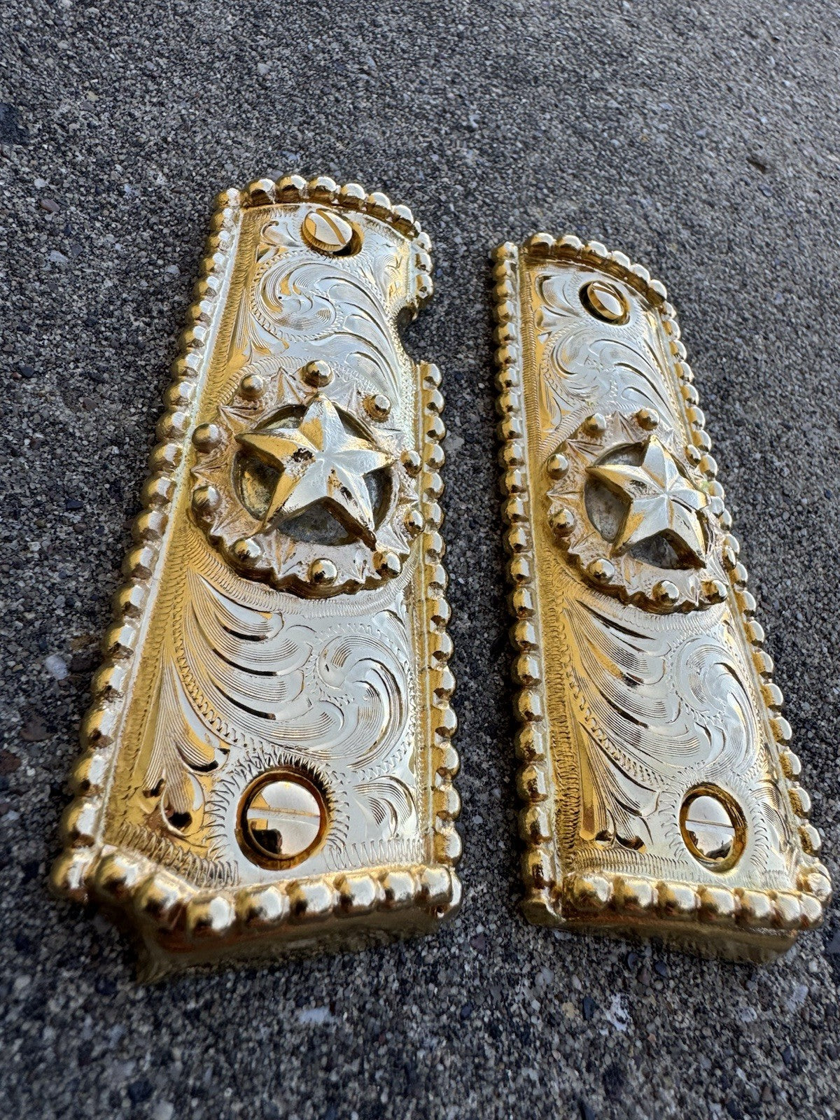 1911 45 38 Super Full Size Gold Gun Pistol Grip Cachas Chapeado & 24K Screws