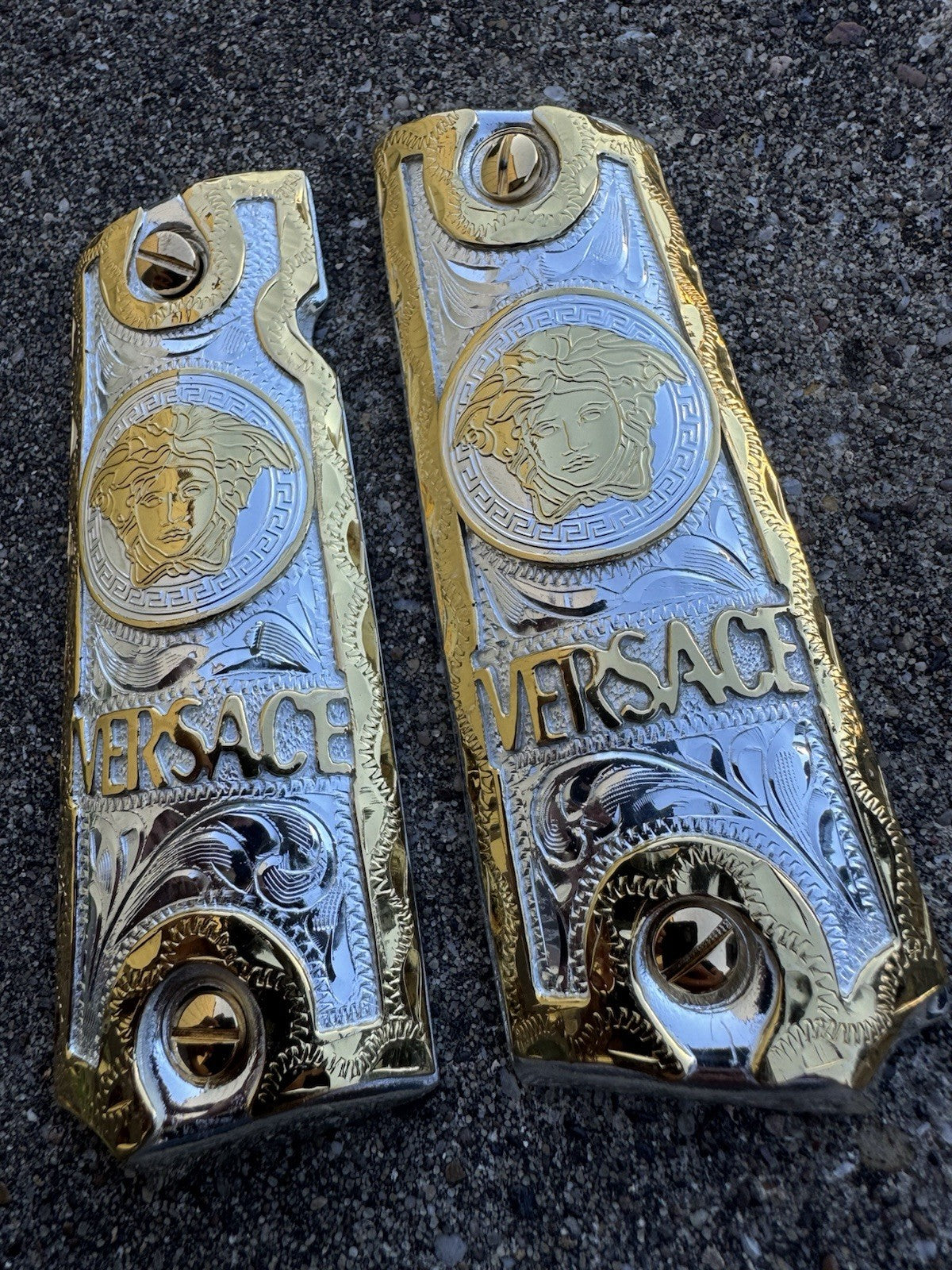 1911 45 38 Super Full Size Versace Gold Gun Pistol Grip Cachas & 24K Screws