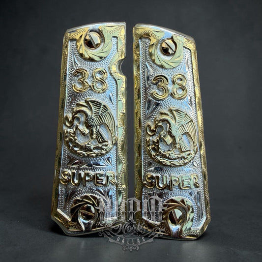 1911 45 38 Super Full Size Mexican Eagle Gold Gun Pistol Grip Cachas & 24K Screw