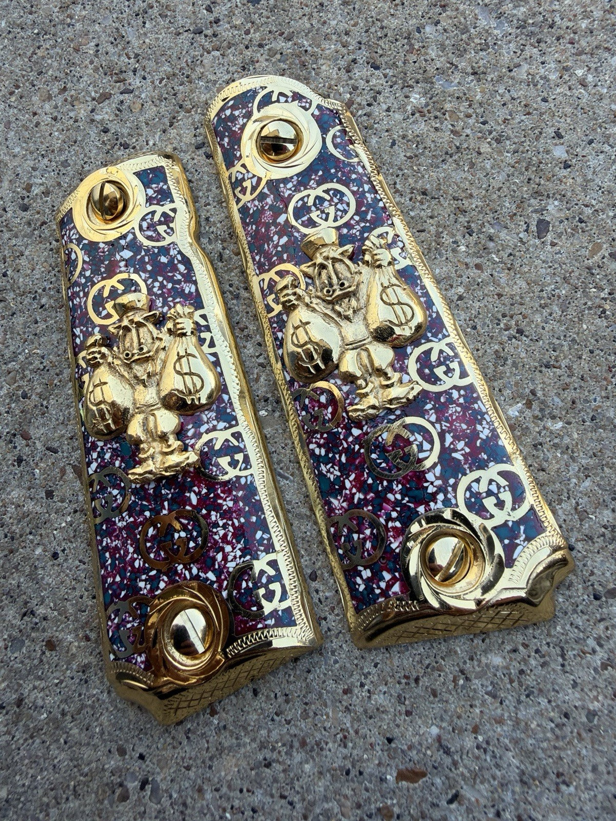 1911 45 38 Super Full Size Mcscrooge Gold Gun Pistol Grip Cachas  & 24K Screws