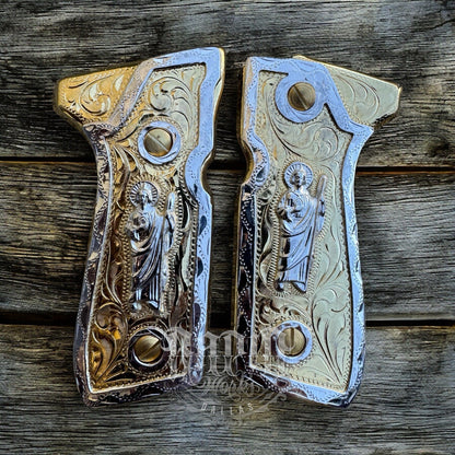 Beretta 92FS Cachas San Judas Gold Plated Pistol Custom Grips & Gold Screws