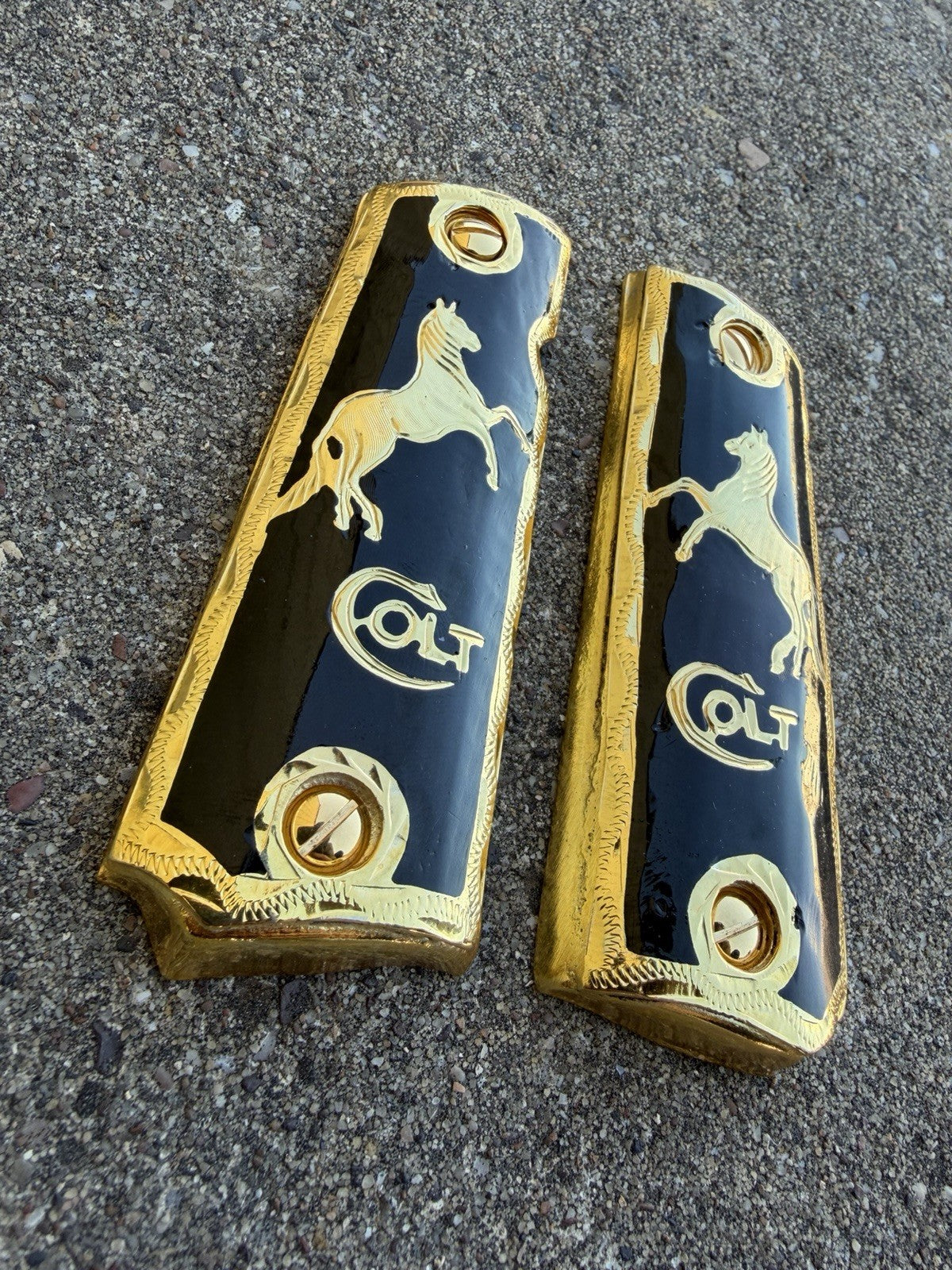 1911 45 38 Super Full Size Horse Gold Gun Pistol Grip Cachas & 24K Screws