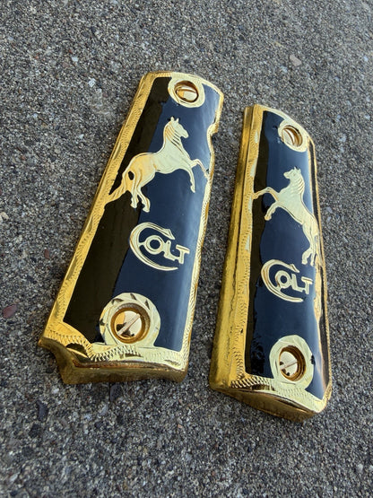 1911 45 38 Super Full Size Horse Gold Gun Pistol Grip Cachas & 24K Screws