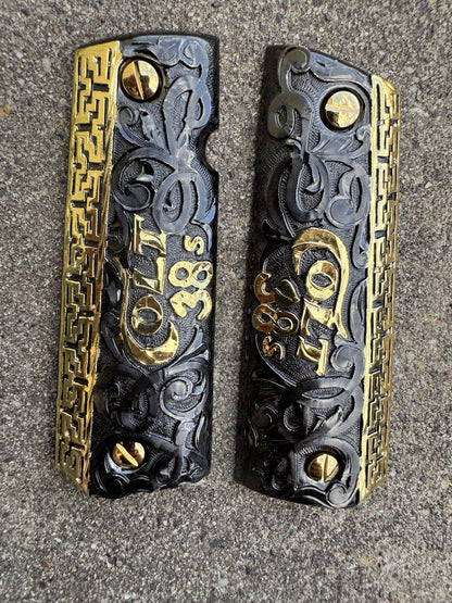 1911 45 38 Super Full Size Colt Gold Gun Pistol Grip Cachas & 24K Screws