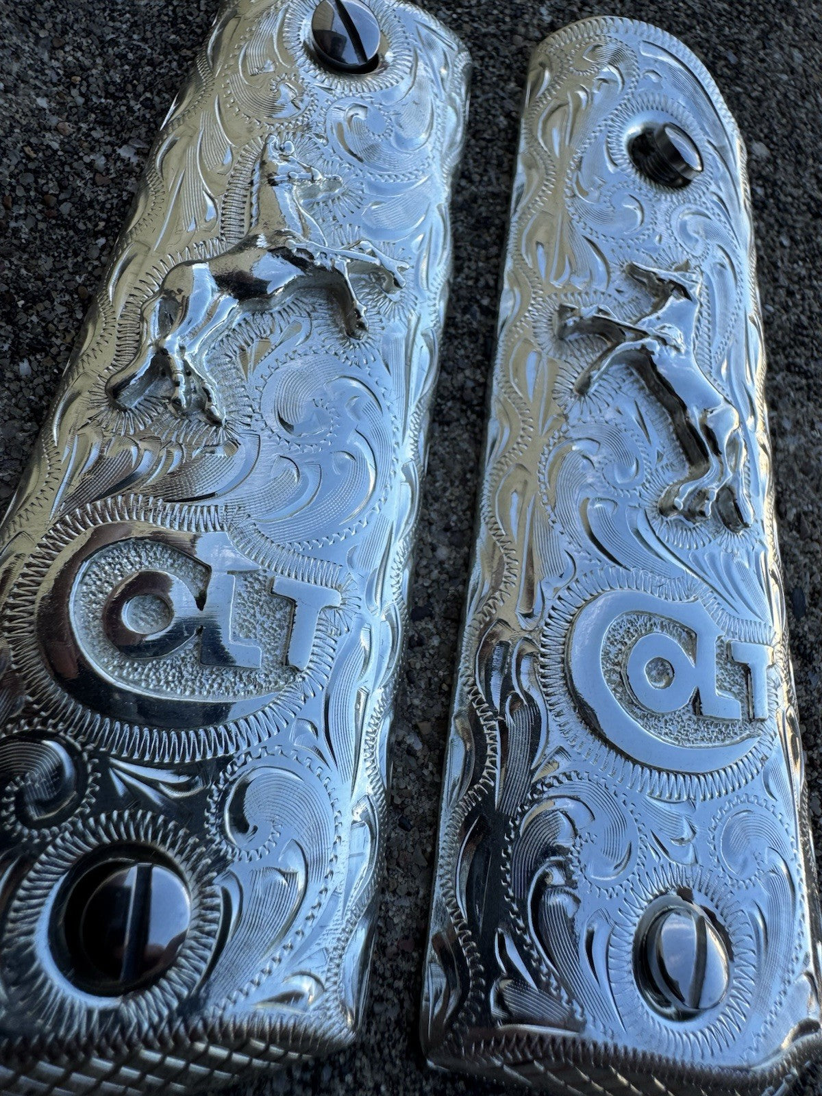 1911 45 38 Super Full Size Colt Horse Gun Pistol Grip Cachas & Polished Screws