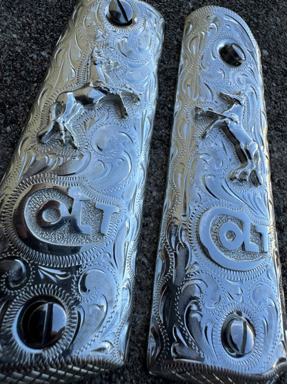 1911 45 38 Super Full Size Colt Horse Gun Pistol Grip Cachas & Polished Screws