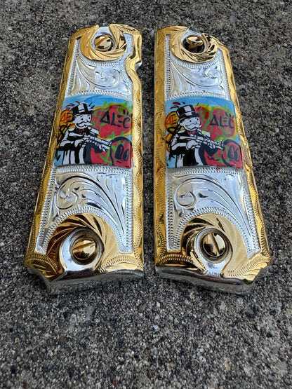 1911 45 38 Super Full Size Richie Rich Gold Gun Pistol Grip Cachas & 24K Screws