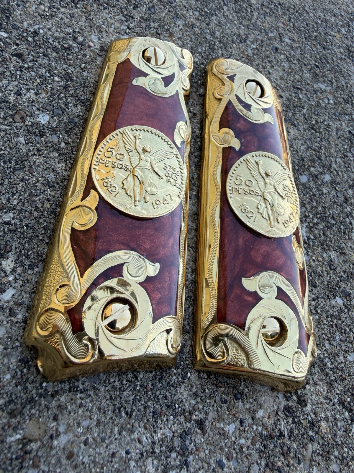 1911 45 38 Super Full Size Centenario Gold Gun Pistol Grip Cachas & 24K Screws