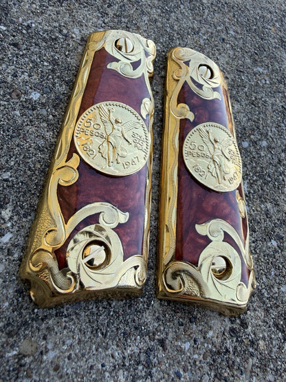 1911 45 38 Super Full Size Centenario Gold Gun Pistol Grip Cachas & 24K Screws