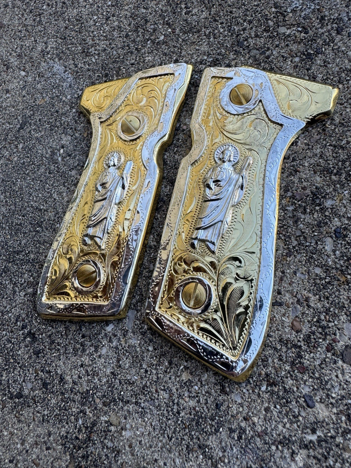 Beretta 92FS Cachas San Judas Gold Plated Pistol Custom Grips & Gold Screws
