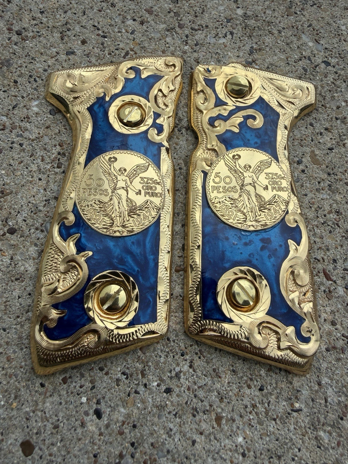 Beretta 92FS Cachas Centenario Gold Plated Pistol Custom Grips & Gold Screws