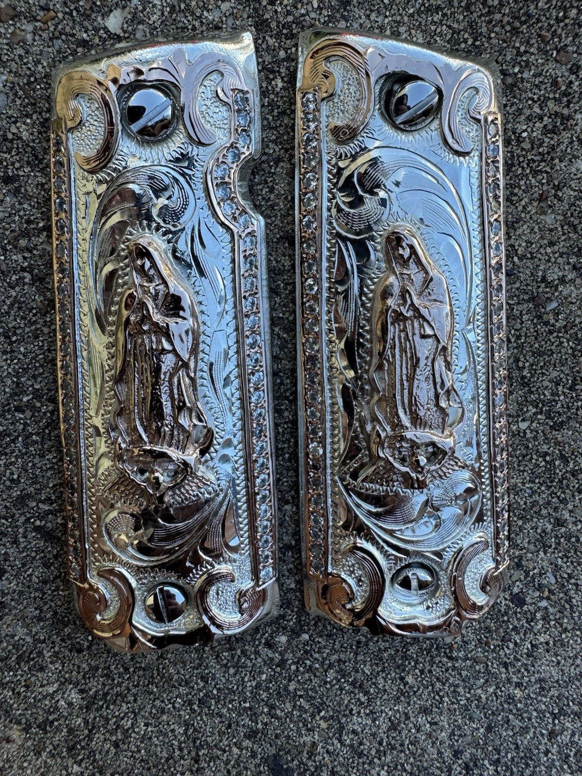1911 ZIRCONIA 45 38 SUPER VIRGEN DE GUADALUPE ROSE GOLD GUN PISTOL GRIP CACHAS