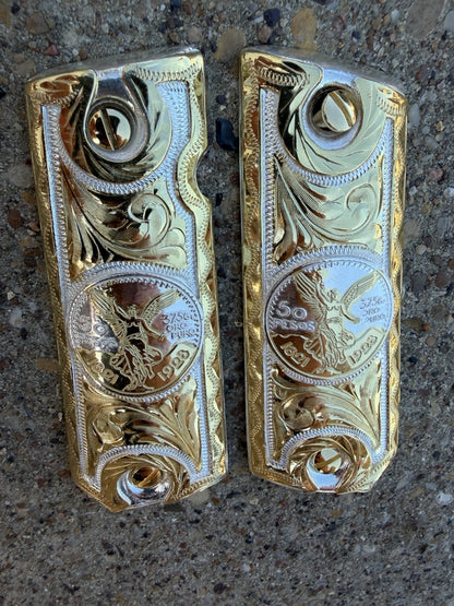 1911 45 38 Super Full Size Centenario Gold Gun Pistol Grip Cachas & 24K Screws