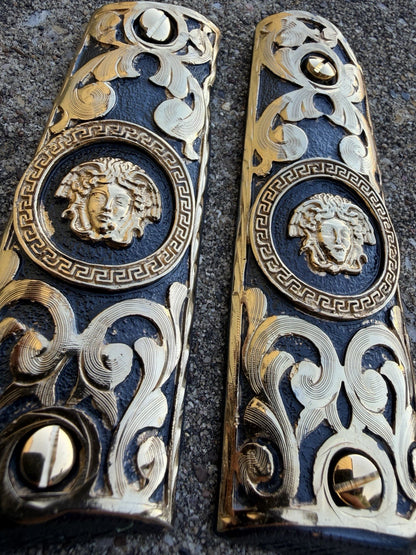 1911 45 38 Super Full Size Versace Gold Gun Pistol Grip Cachas & 24K Screws
