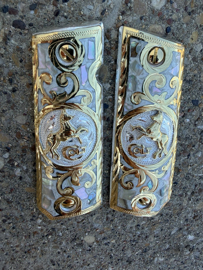 1911 45 38 Super Full Size Horse Gold Gun Pistol Grip Cachas & 24K Screws