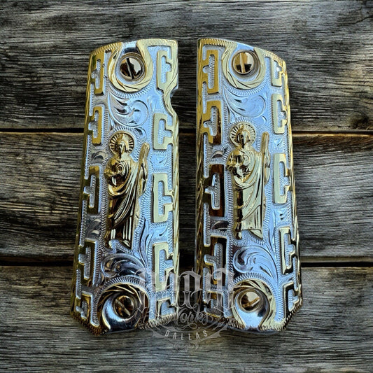 1911 45 38 Super San Judas Full Size Gold Gun Pistol Grip Cachas & 24K Screws