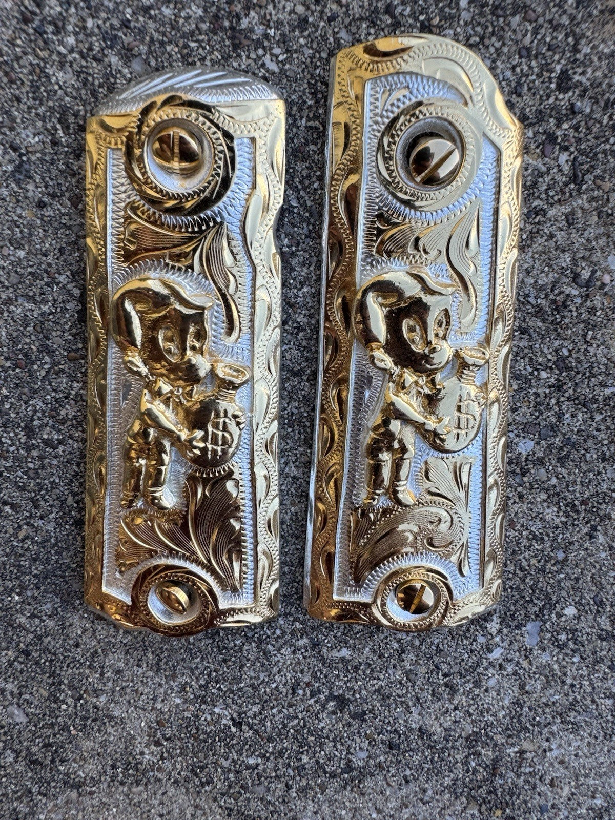1911 45 38 Super Full Size Richie Rich Gold Gun Pistol Grip Cachas & 24K Screws