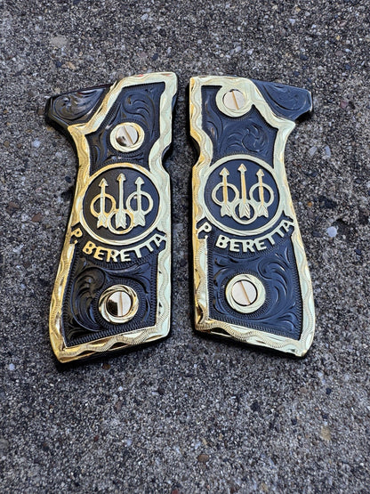 Beretta 92FS Cachas Gold Plated Pistol Custom Grips & Gold Screws