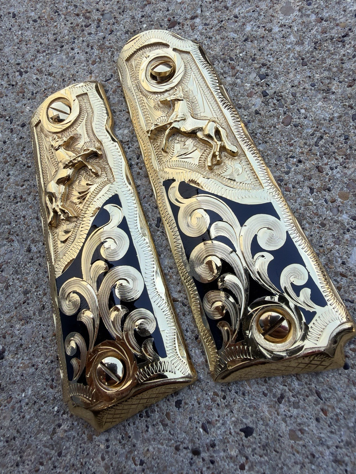 1911 45 38 Super Full Size Horse Gold Gun Pistol Grip Cachas & 24K Screws