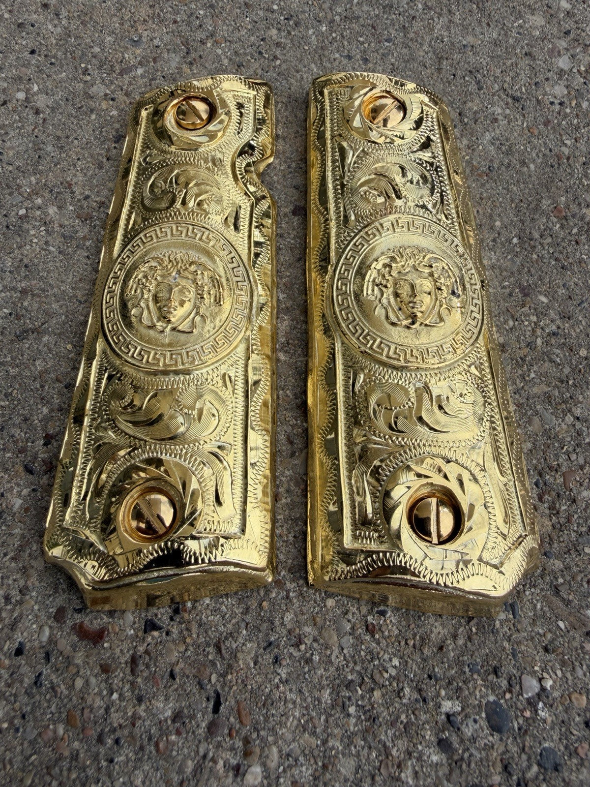 1911 45 38 Super Full Size Versace Gold Gun Pistol Grip Cachas & 24K Screws