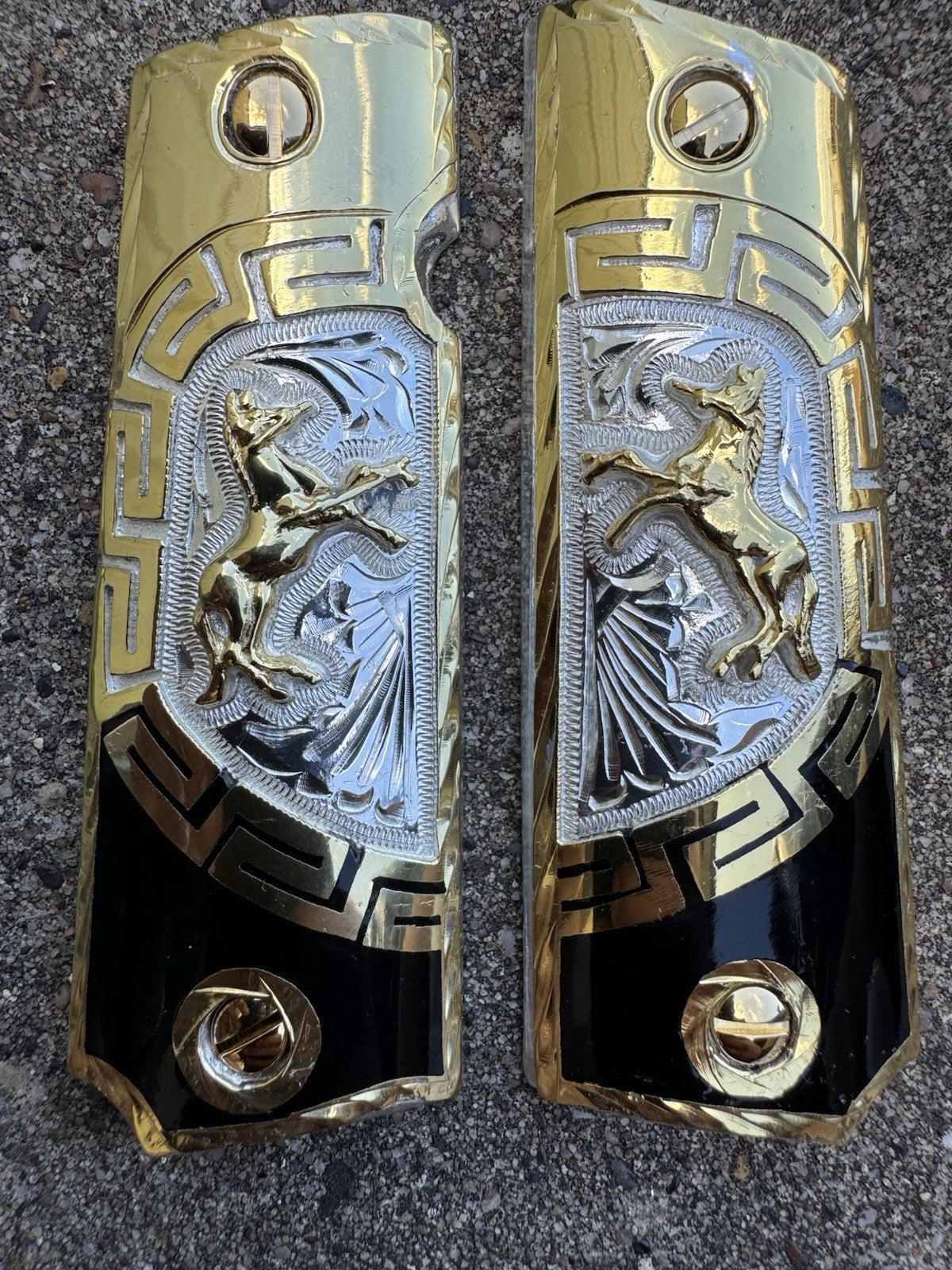1911 45 38 Super Full Size Colt Horse Gold Gun Pistol Grip Cachas & 24K Screws