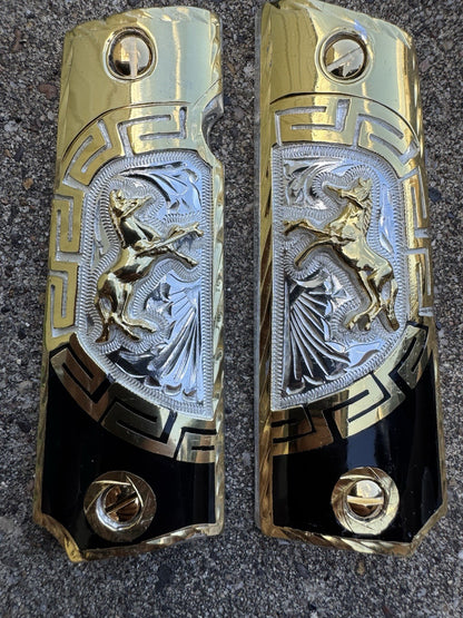 1911 45 38 Super Full Size Colt Horse Gold Gun Pistol Grip Cachas & 24K Screws