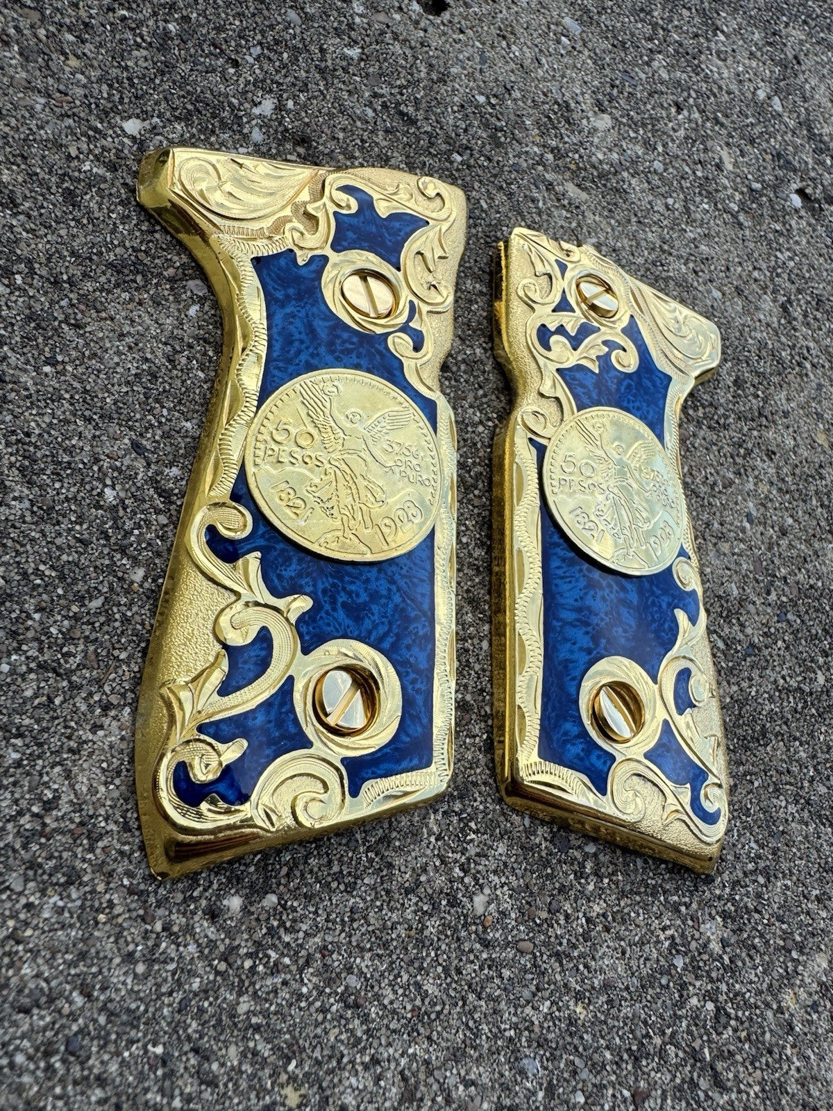 Beretta 92FS Cachas Centenario Gold Plated Pistol Custom Grips & 24k Gold Screws