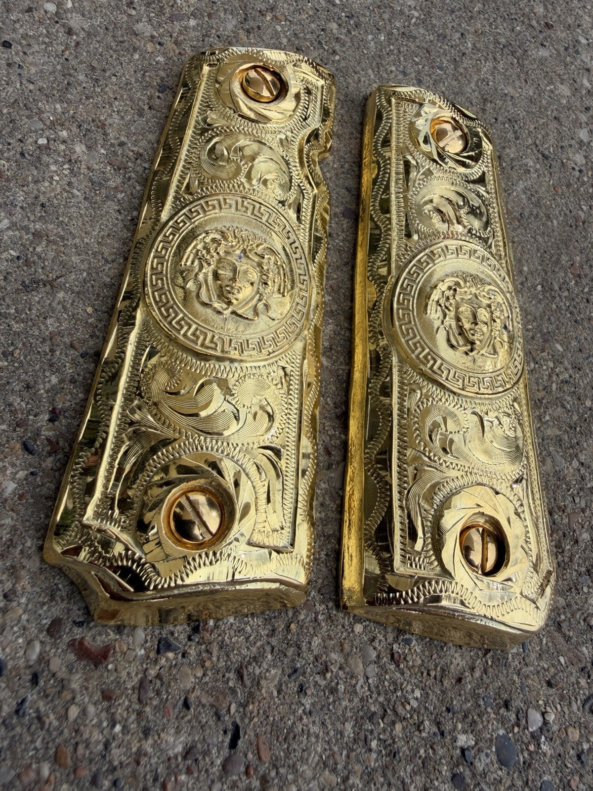 1911 45 38 Super Full Size Versace Gold Gun Pistol Grip Cachas & 24K Screws