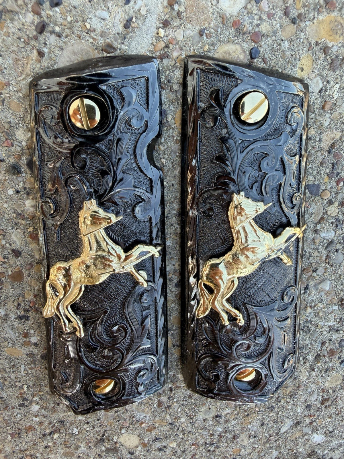 1911 45 38 Super Full Size Horse Gold Gun Pistol Grip Cachas & 24K Screws