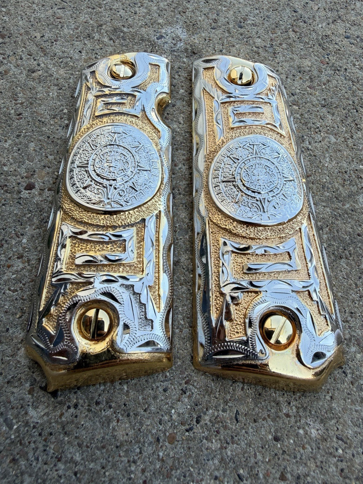1911 45 38 Super Full Size Azteca Gold Gun Pistol Grip Cachas & 24K Screws