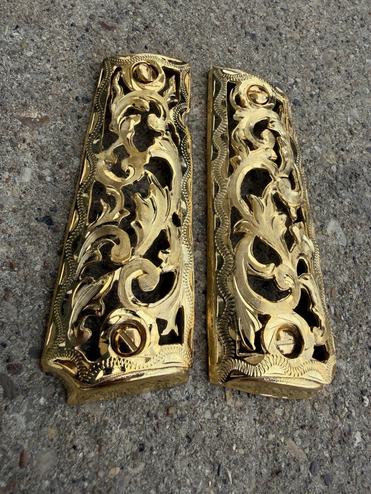 1911 45 38 Super Full Size Gold Gun Pistol Grip Cachas Chapeado & 24K Screws