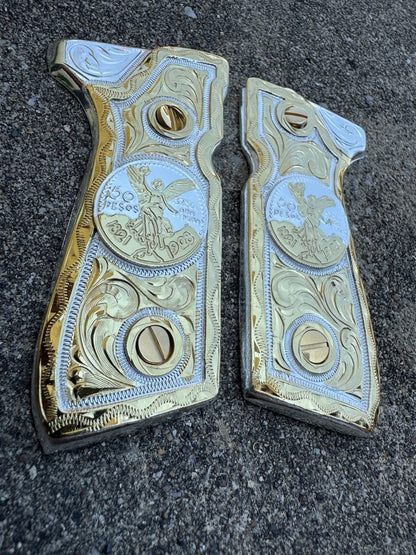 Beretta 92FS Cachas Centenario Gold Plated Pistol Custom Grips & Gold Screws