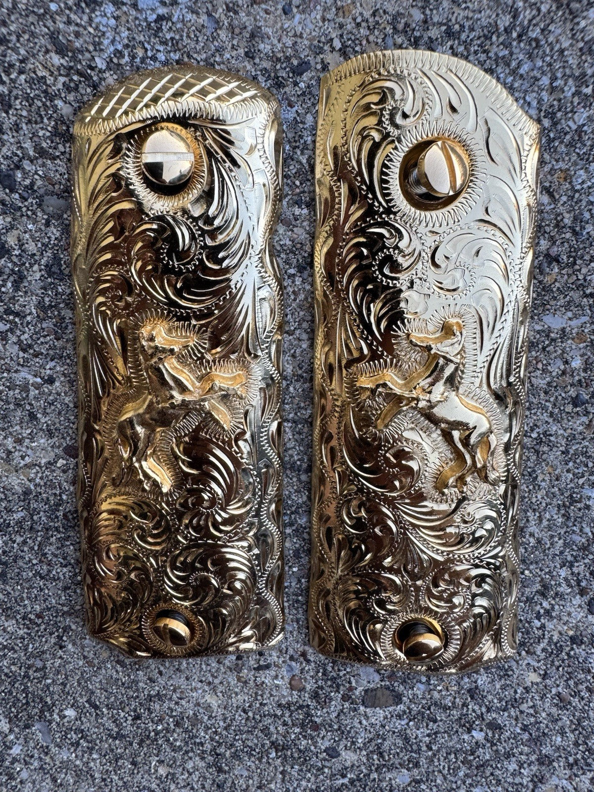 1911 45 38 Super Full Size Horse Gold Gun Pistol Grip Cachas & 24K Screws