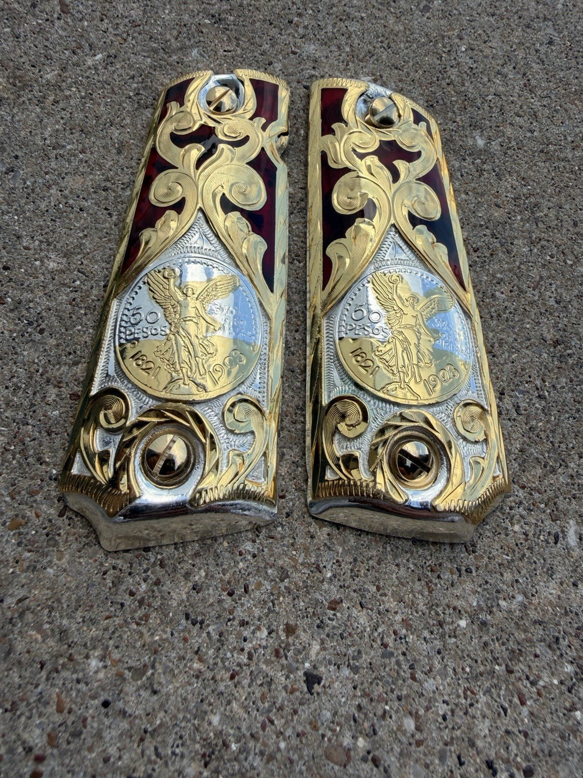1911 45 38 Super Full Size Centenario Gold Gun Pistol Grip Cachas & 24K Screws