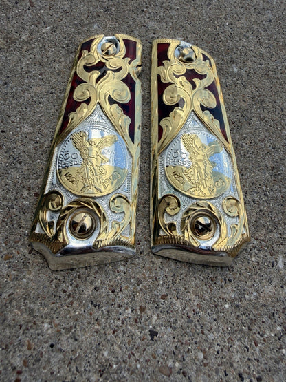 1911 45 38 Super Full Size Centenario Gold Gun Pistol Grip Cachas & 24K Screws