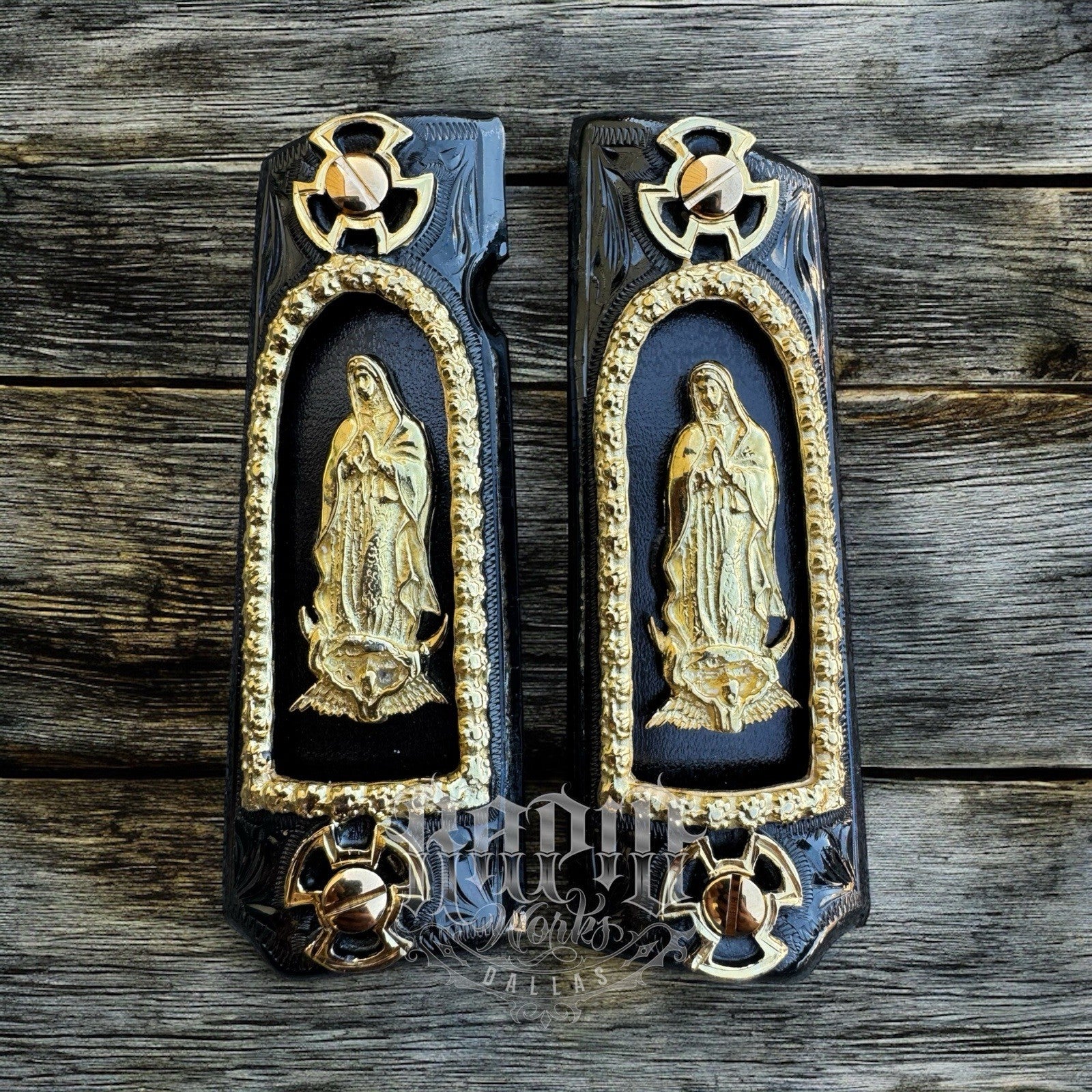 1911 45 38 Super Full Size Virgen De Guadalupe Gold Gun Grip Cachas & 24K Screws