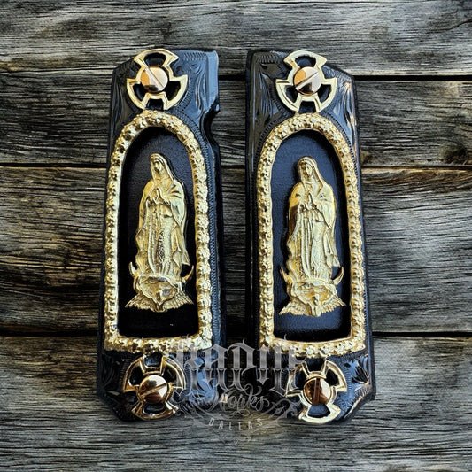 1911 45 38 Super Full Size Virgen De Guadalupe Gold Gun Grip Cachas & 24K Screws