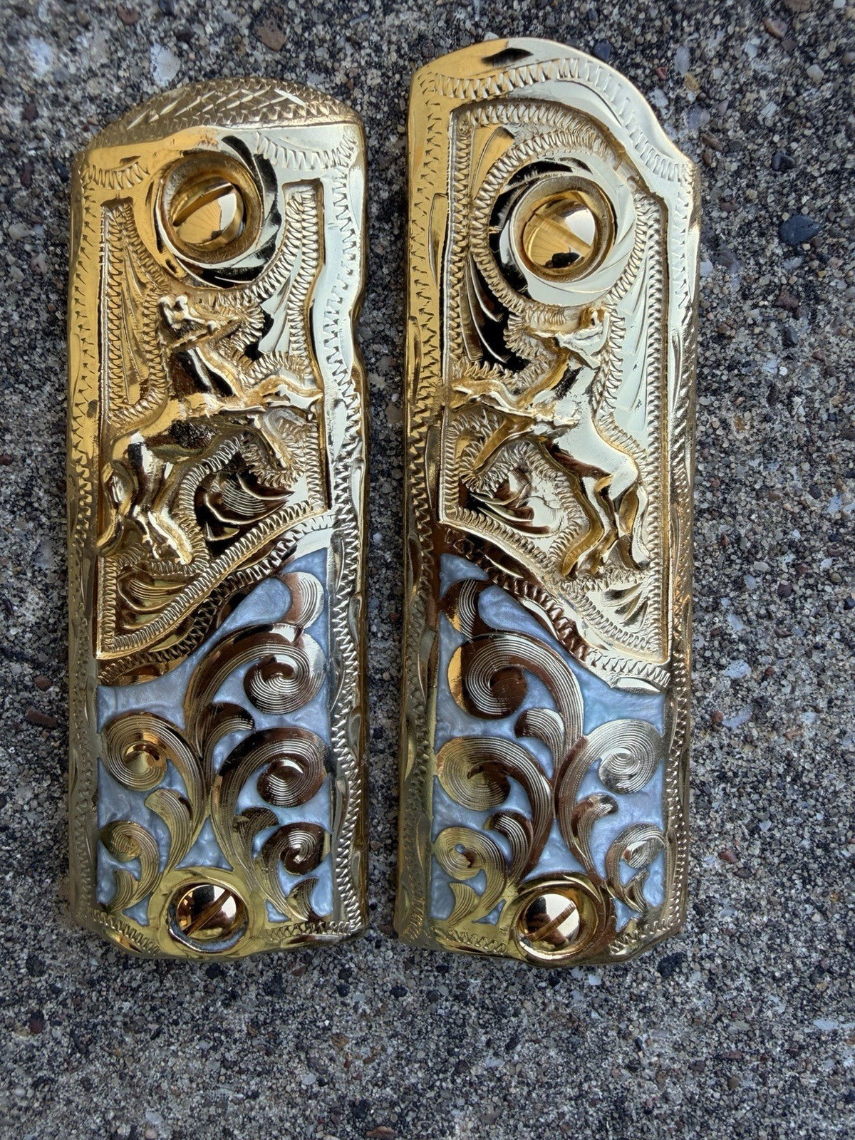 1911 45 38 Super Full Size Horse Gold Gun Pistol Grip Cachas & 24K Screws