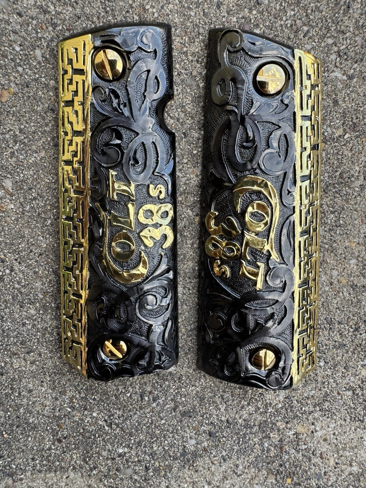 1911 45 38 Super Full Size Colt Gold Gun Pistol Grip Cachas & 24K Screws
